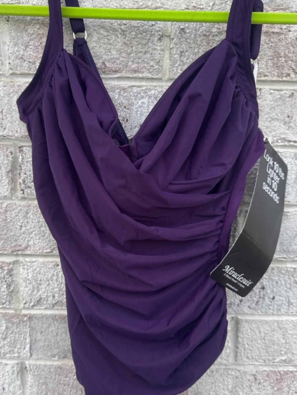 NWT Miraclesuit  Size 12 Plum Purple Ruched One-Piece Swimsuit Shaping MSRP $166